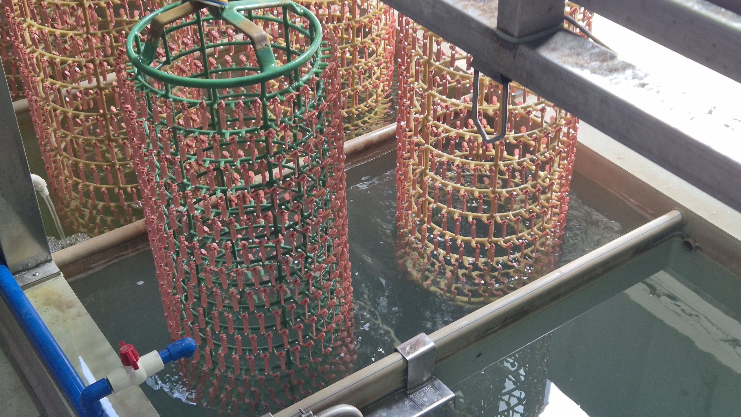 Racks with hardware ready to sink in pool